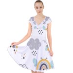 Art Pattern Design Wallpaper Background Print Cap Sleeve Front Wrap Midi Dress