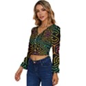 Circuit Hexagonal Geometric Pattern Background Pattern Long Sleeve V-Neck Top View2
