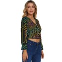 Circuit Hexagonal Geometric Pattern Background Pattern Long Sleeve V-Neck Top View3
