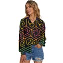 Circuit Hexagonal Geometric Pattern Background Pattern Women s Long Sleeve Button Up Shirt View2