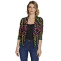 Circuit Hexagonal Geometric Pattern Background Pattern Women s Draped Front 3/4 Sleeve Shawl Collar Jacket View1