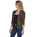 Circuit Hexagonal Geometric Pattern Background Pattern Women s Draped Front 3/4 Sleeve Shawl Collar Jacket View2
