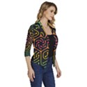 Circuit Hexagonal Geometric Pattern Background Pattern Women s Draped Front 3/4 Sleeve Shawl Collar Jacket View3