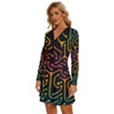 Circuit Hexagonal Geometric Pattern Background Pattern Long Sleeve Deep V Mini Dress  View2