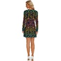 Circuit Hexagonal Geometric Pattern Background Pattern Long Sleeve Deep V Mini Dress  View4