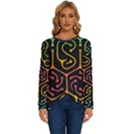 Circuit Hexagonal Geometric Pattern Background Pattern Long Sleeve Crew Neck Pullover Top