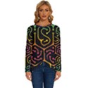 Circuit Hexagonal Geometric Pattern Background Pattern Long Sleeve Crew Neck Pullover Top View1