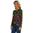 Circuit Hexagonal Geometric Pattern Background Pattern Long Sleeve Crew Neck Pullover Top View2