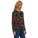 Circuit Hexagonal Geometric Pattern Background Pattern Long Sleeve Crew Neck Pullover Top View3