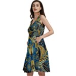 Retro Ethnic Background Pattern Vector Sleeveless V-Neck Skater Dress with Pockets