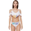 Border Frame Colorful Brush Strokes Ruffle Edge Tie Up Bikini Set	 View1