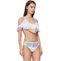 Border Frame Colorful Brush Strokes Ruffle Edge Tie Up Bikini Set	 View3