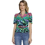 Psychedelic Blacklight Drawing Shapes Art Puffed Short Sleeve Button Up Jacket