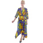 Square Background Background Texture Quarter Sleeve Wrap Front Maxi Dress