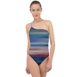 Background Horizontal Lines Classic One Shoulder Swimsuit