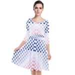 Dots Pointillism Abstract Chevron Quarter Sleeve Waist Band Dress