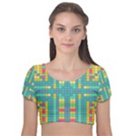 Checkerboard Squares Abstract Art Velvet Short Sleeve Crop Top 