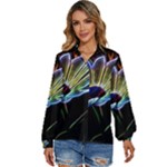 Flower Pattern Design Abstract Background Women s Long Sleeve Button Up Shirt