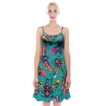 Vintage Colorful Insects Seamless Pattern Spaghetti Strap Velvet Dress