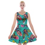 Vintage Colorful Insects Seamless Pattern Velvet Skater Dress