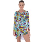 Comic Elements Colorful Seamless Pattern Asymmetric Cut-Out Shift Dress