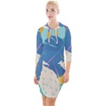 Exotic Leaves Flower Plant And Branches Art Print Botanical Pattern Quarter Sleeve Hood Bodycon Dress