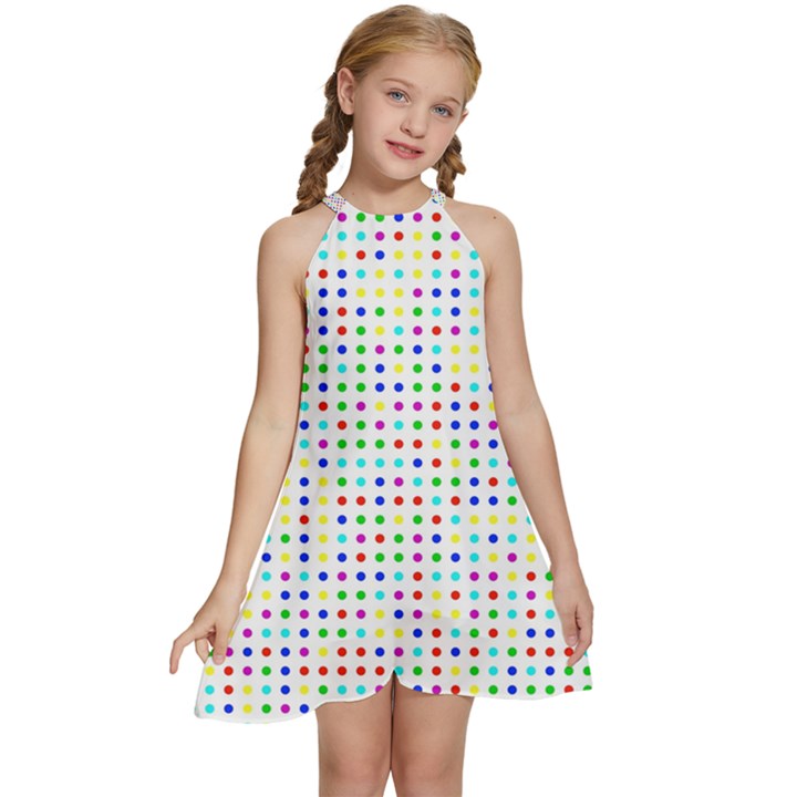 Dots Color Rows Columns Background Kids  Halter Collar Waist Tie Chiffon Dress