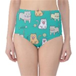 Seamless Pattern Cute Cat Cartoon With Hand Drawn Style Classic High-Waist Bikini Bottoms