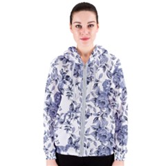 Blue Vintage Background Background With Flowers, Vintage Women s Zipper Hoodie