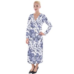 Blue Vintage Background Background With Flowers, Vintage Velvet Maxi Wrap Dress