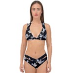 Crane Pattern Double Strap Halter Bikini Set