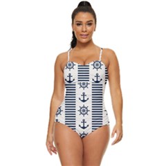 Nautical Seamless Pattern Vector Illustration Retro Full Coverage Swimsuit