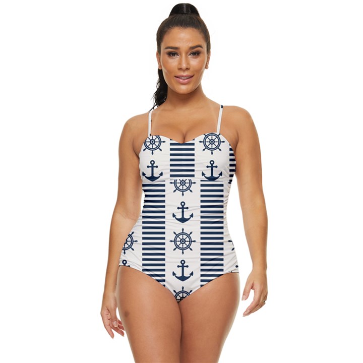 Nautical Seamless Pattern Vector Illustration Retro Full Coverage Swimsuit