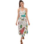 Space Cosmos Seamless Pattern Seamless Pattern Doodle Style Halter Tie Back Dress 
