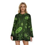 Bacteria Virus Seamless Pattern Inversion Round Neck Long Sleeve Bohemian Style Chiffon Mini Dress