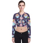Owl Stars Pattern Background Long Sleeve Zip Up Bomber Jacket
