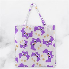 Purple Owl Pattern Background Grocery Tote Bag