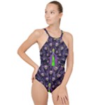 Peacock Bird Color High Neck One Piece Swimsuit