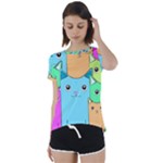 Cat Animals Cartoon Pattern Short Sleeve Open Back T-Shirt