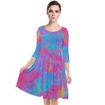 Abstract Fantastic Ractal Gradient Quarter Sleeve Waist Band Dress