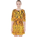 Yellow Chevron Zigzag Pattern Quarter Sleeve Pocket Dress