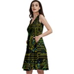 Circuits Circuit Board Yelow Sleeveless V-Neck Skater Dress with Pockets