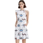 Insects Icons Square Seamless Pattern Cocktail Party Halter Sleeveless Dress With Pockets