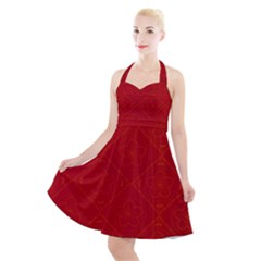 Red Chinese Background Chinese Patterns, Chinese Halter Party Swing Dress 