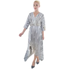 White Feathers, Animal, Bird, Feather, Peacock Quarter Sleeve Wrap Front Maxi Dress