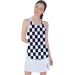 Black White Checker Pattern Checkerboard Racer Back Mesh Tank Top