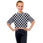 Black White Checker Pattern Checkerboard Kids Mock Neck T-Shirt