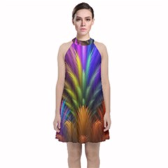 Abstract Colors - , Abstract Colors Velvet Halter Neckline Dress 