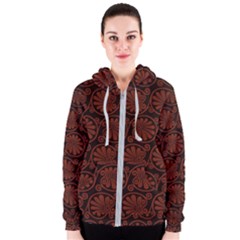 Brown Floral Pattern Floral Greek Ornaments Women s Zipper Hoodie