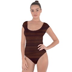 Dark Brown Wood Texture, Cherry Wood Texture, Wooden Short Sleeve Leotard 